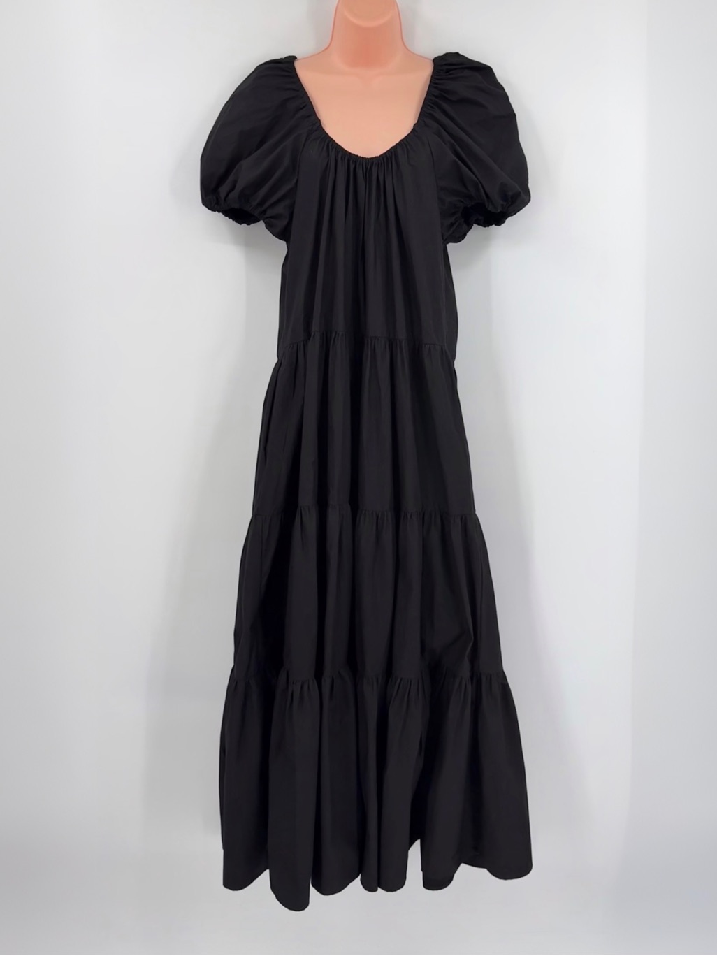 Mikoh Brava Puff Sleeve Tiered Maxi Dress | Black | Size 1 (Xs/S)